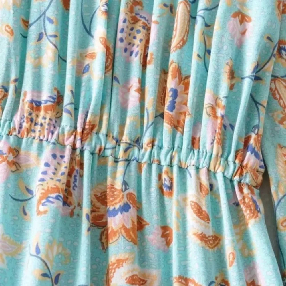 Bohemian Floral Light Blue Long Sleeve Dress - Picture 11 of 13